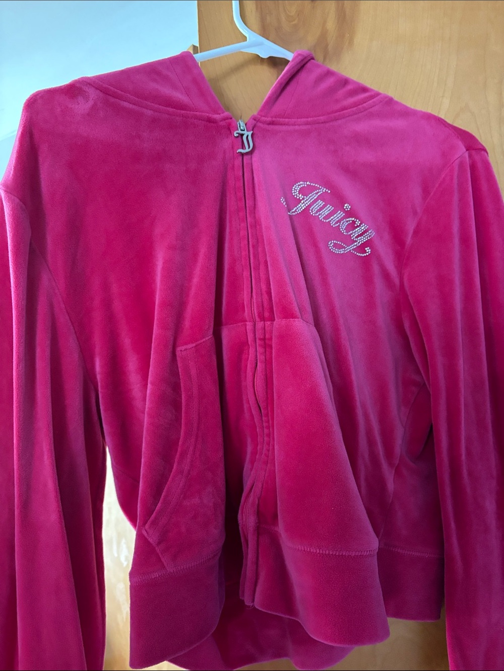 Juicy Couture Hot Pink Velour Zip Hoodie with Rhinestone Logo